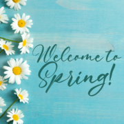 Welcome to Spring on blue with daisies